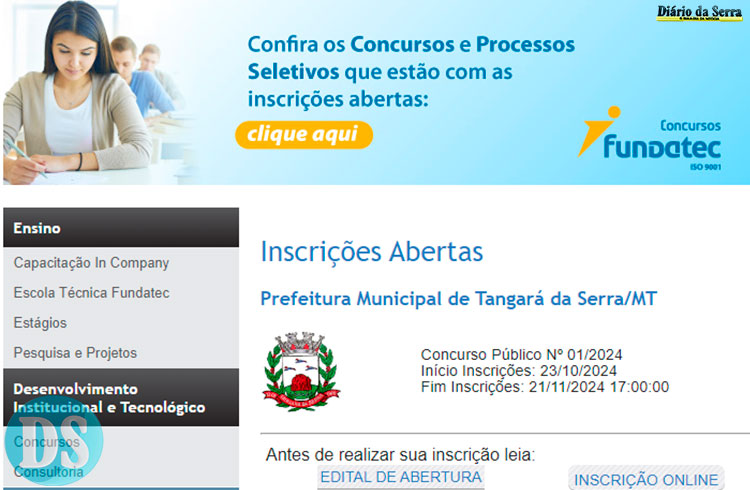 Inscrições por meio do site da Fundatec