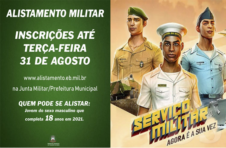 Prazo para alistamento militar de jovens que completam 18 anos em 2021 termina na próxima terça