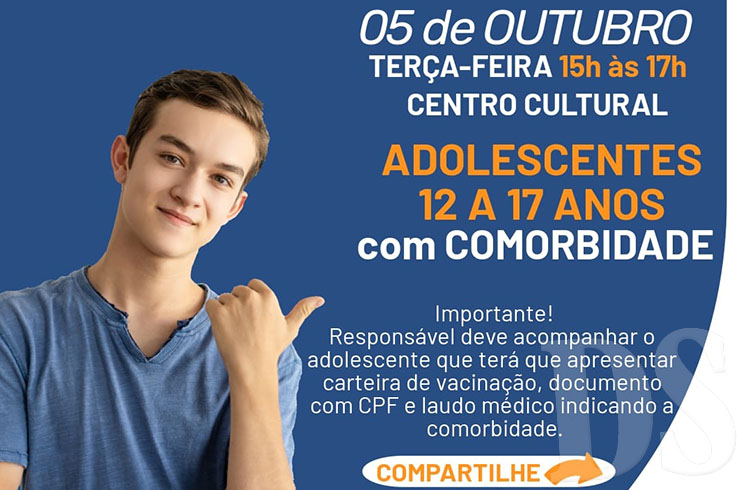 Adolescentes entre 12 e 17 anos com comorbidade serão vacinados nesta terça em Tangará da Serra