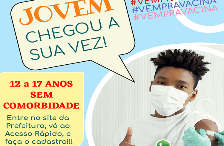 Aberto cadastro para vacinação de adolescentes entre 12 e 17 anos sem comorbidade