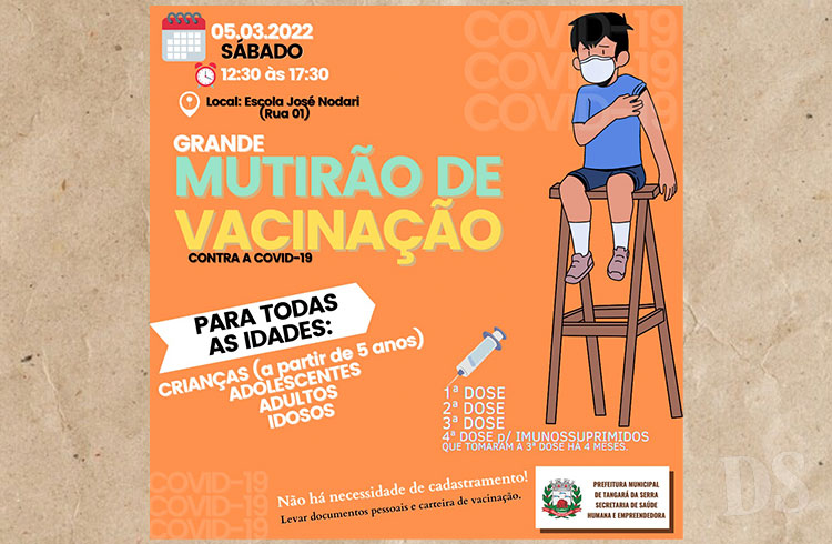 TODAS AS IDADES – Município realizará Mutirão de Vacinação neste sábado