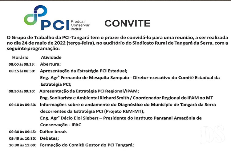 ESTRATÉGIA REGIONAL – Grupo formará Comitê Gestor do PCI Tangará