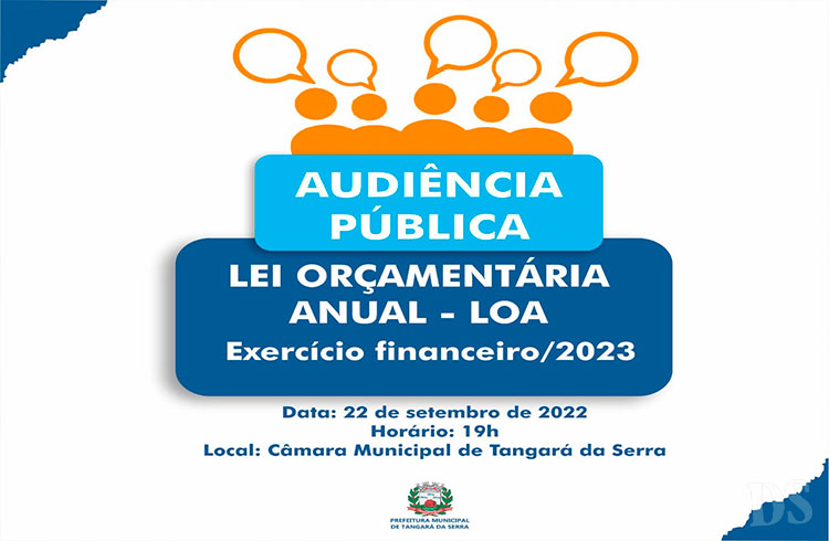 NESTA QUINTA-FEIRA – Lei Orçamentária será apresentada em audiência