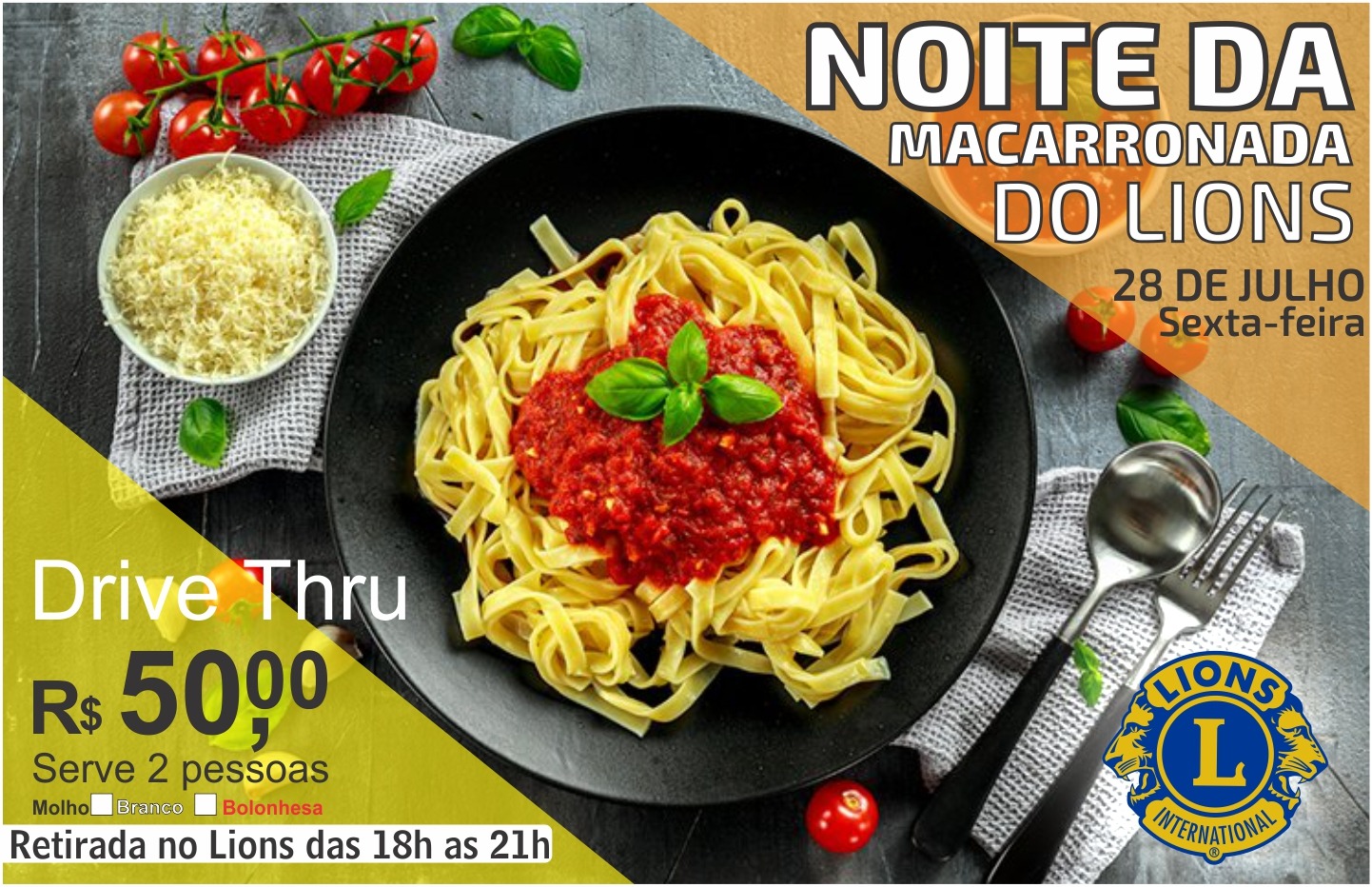 DRIVE THRU - Lions Tangará promove ‘Noite da Macarronada’ no próximo dia 28