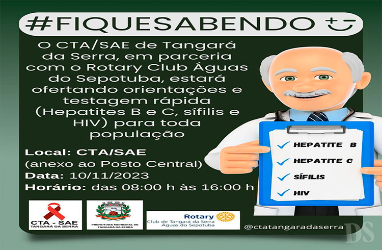EM TANGARÁ DA SERRA – CTA/SAE e Rotary promovem ação de saúde preventiva nesta sexta
