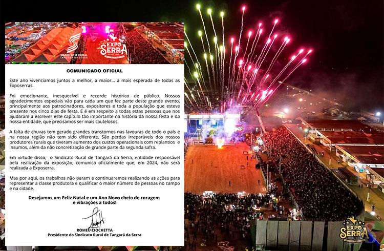 EM NOTA OFICIAL – Sindicato Rural de Tangará da Serra confirma cancelamento da Exposerra 2024