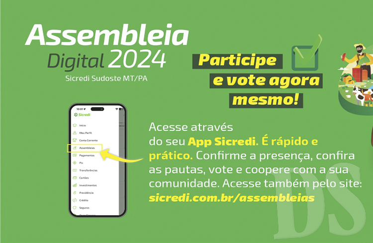 Associados ainda podem participar da Assembleia Digital 2024 da Sicredi Sudoeste MT/PA