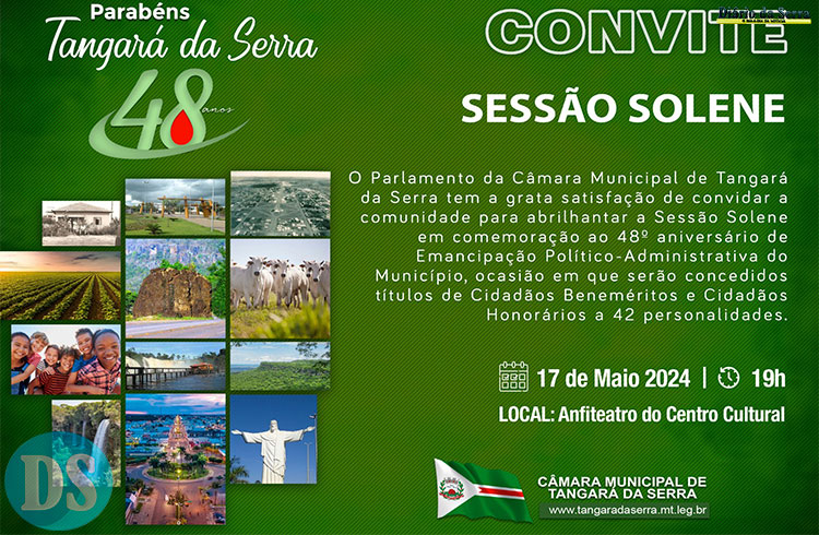 HONORÁRIO E BENEMÉRITO – Câmara realizará sessão solene para entrega de títulos de cidadão tangaraense