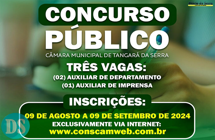 Câmara de Tangará abre na sexta inscrições para concurso público