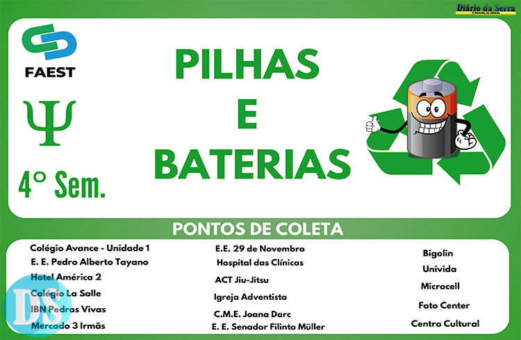 ATIVIDADE EXTENSIONISTA – Acadêmicos desenvolvem projeto para descarte consciente de pilhas e baterias