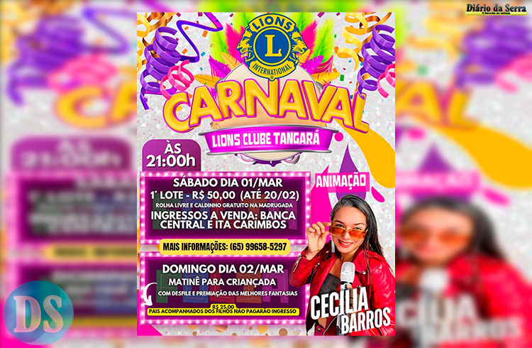 DIA 1º DE MARÇO – Lions Tangará promoverá uma noite de Carnaval