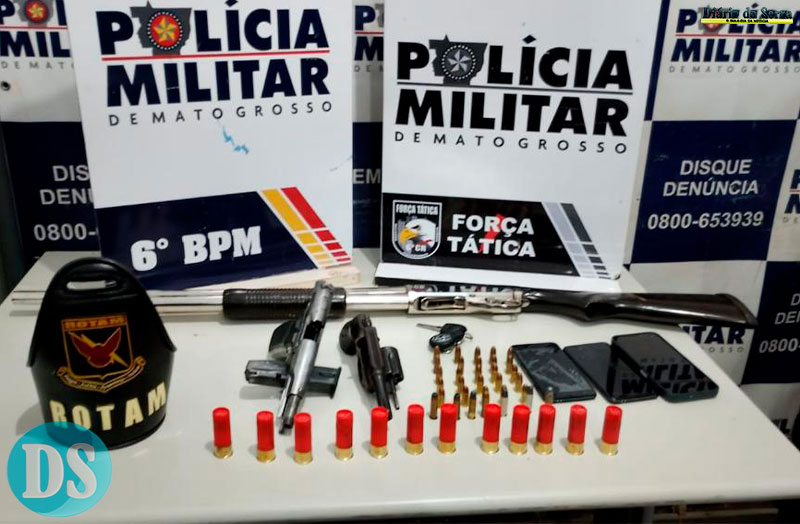 COMBATE ÀS FACÇÕES - PM apreende armas de fogo e conduz quatro faccionados suspeitos por crimes em Cáceres