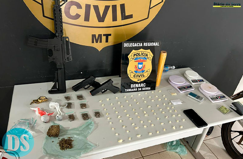OPERAÇÃO CONTINUADA - Polícia Civil apreende drogas, simulacros de armas e prende suspeito em Tangará da Serra