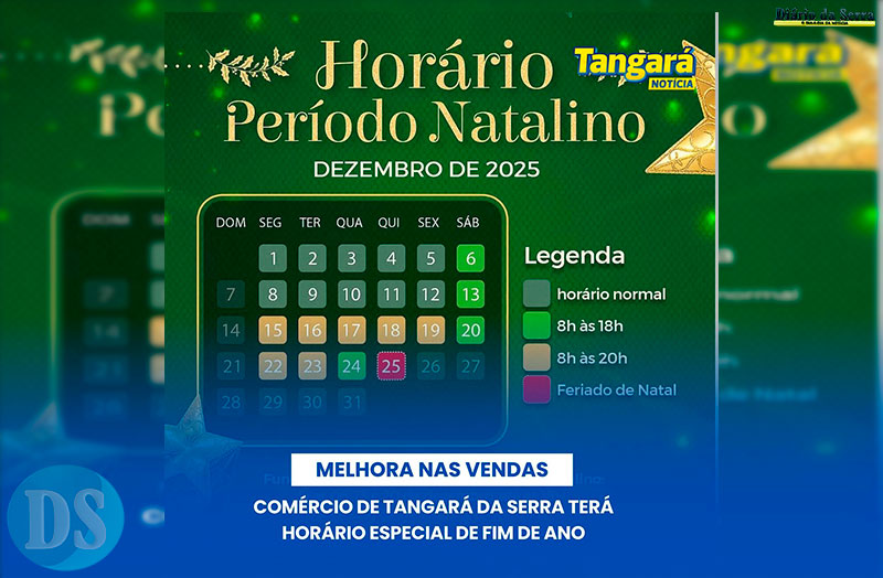 Final de ano – Comércio de Tangará da Serra terá horário especial de Natal a partir da próxima semana