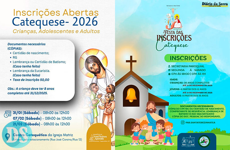 CALENDÁRIO DIFERENCIADO – Paróquias de Tangará abrem inscrições para a Catequese 2026