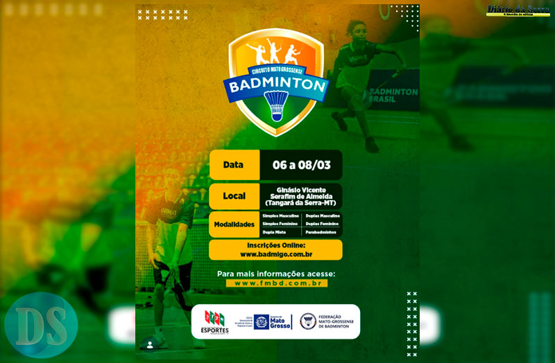 DE SEXTA A DOMINGO – Tangará da Serra sediará a I Etapa do Circuito Mato-Grossense Interclubes de Badminton 2026
