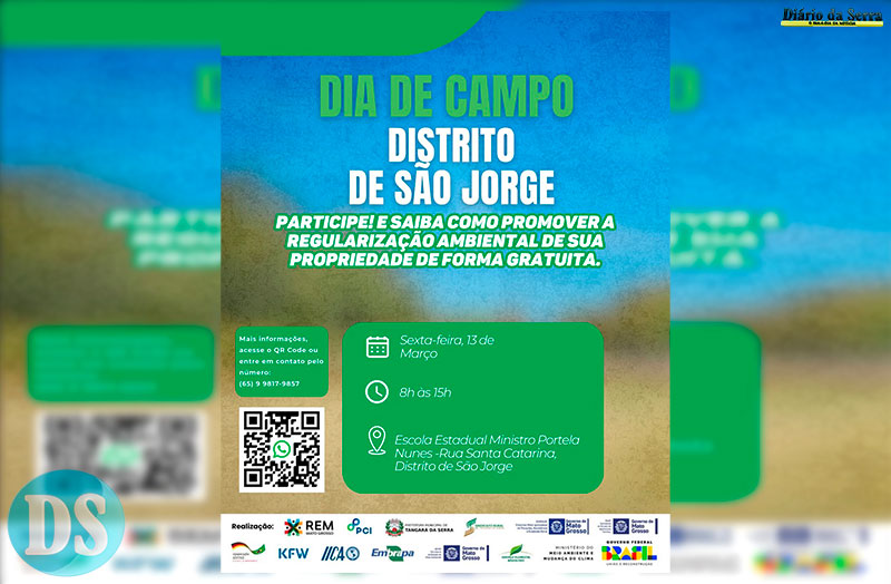 DAS 8 ÀS 15 HORAS – Distrito São Jorge será contemplado com visita da equipe de Regulariza Rural Tangará, nesta sexta-feira