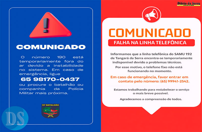 OPERADORA – Instabilidade no 190 afeta atendimento da Polícia Militar em Tangará da Serra