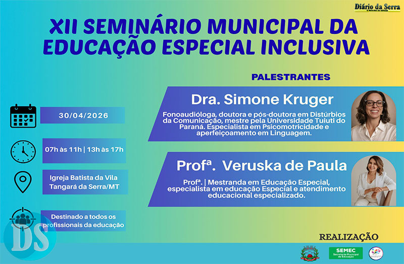EDUCAÇÃO ESPECIAL – Tangará realiza nesta quinta Seminário da Educação Especial Inclusiva