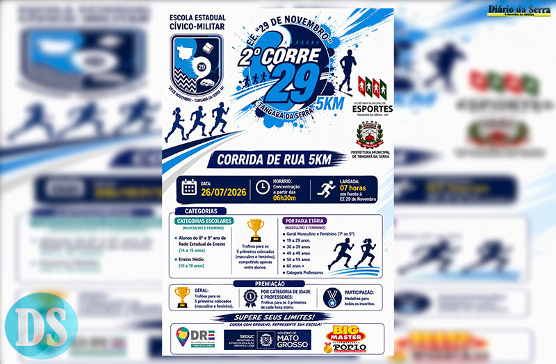 INSCRIÇÕES ESGOTADAS – 2ª Corre 29 promete reunir centenas de atletas em Tangará da Serra