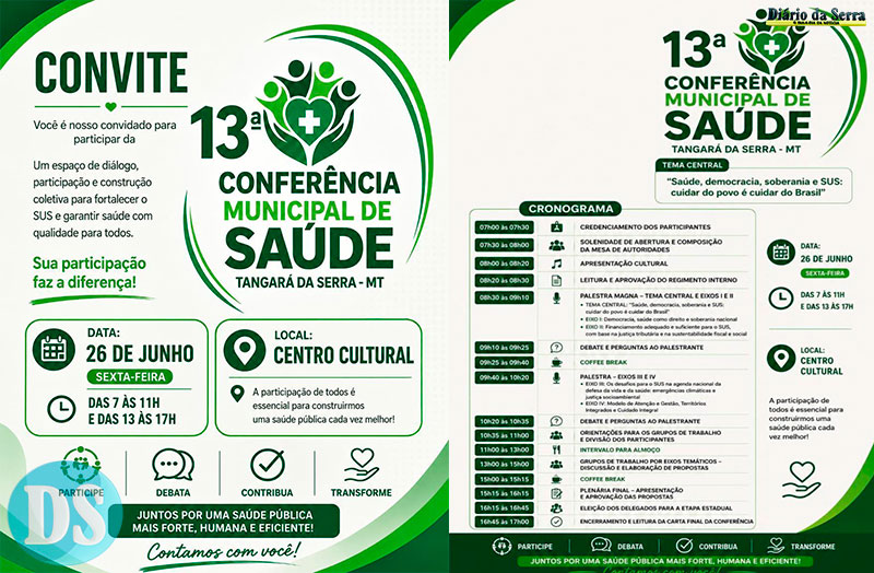 CONSTRUÇÃO COLETIVA – Tangará da Serra realiza 13ª Conferência Municipal de Saúde nesta sexta-feira