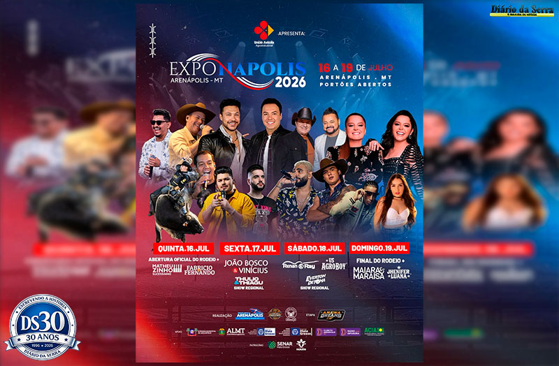 SEGUE ATÉ DOMINGO – Exponápolis 2026 começa nesta quinta-feira com rodeio, grandes shows e entrada gratuita