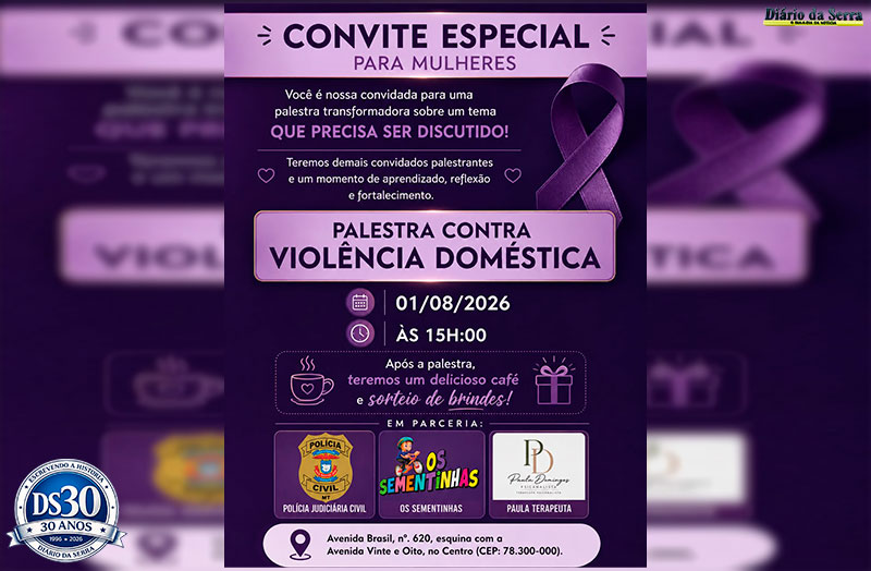 NESTE SÁBADO - Agosto Lilás mobiliza Tangará da Serra com palestra sobre proteção às mulheres
