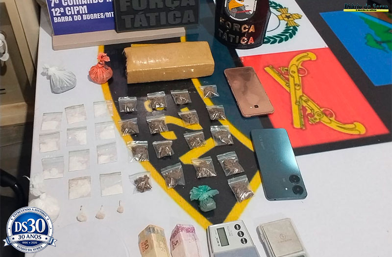 BARRA DO BUGRES - Polícia Militar detém três homens suspeitos por tentativa de roubo e tráfico ilícito de drogas