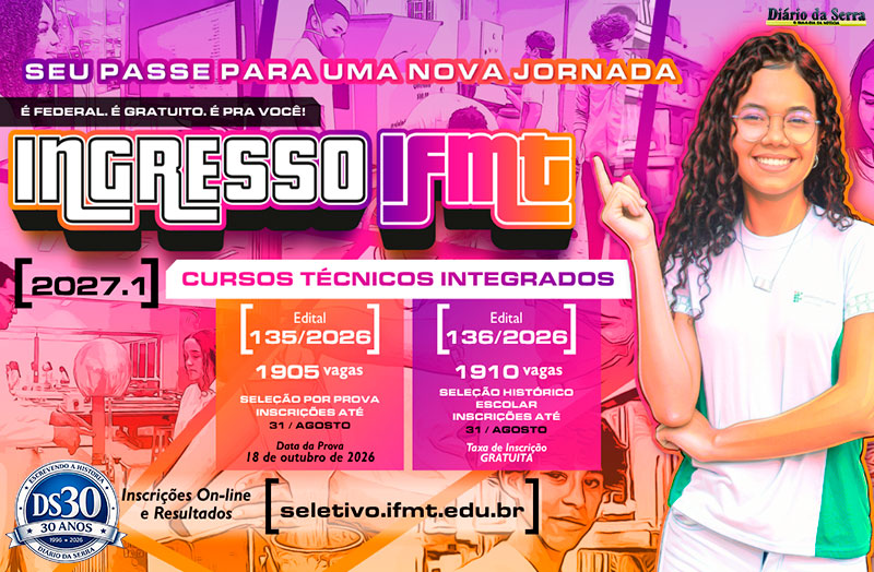 SELEÇÃO DO HISTÓRICO ESCOLAR - IFMT oferta 70 vagas para o curso de  Agronegócio em  Tangará da Serra