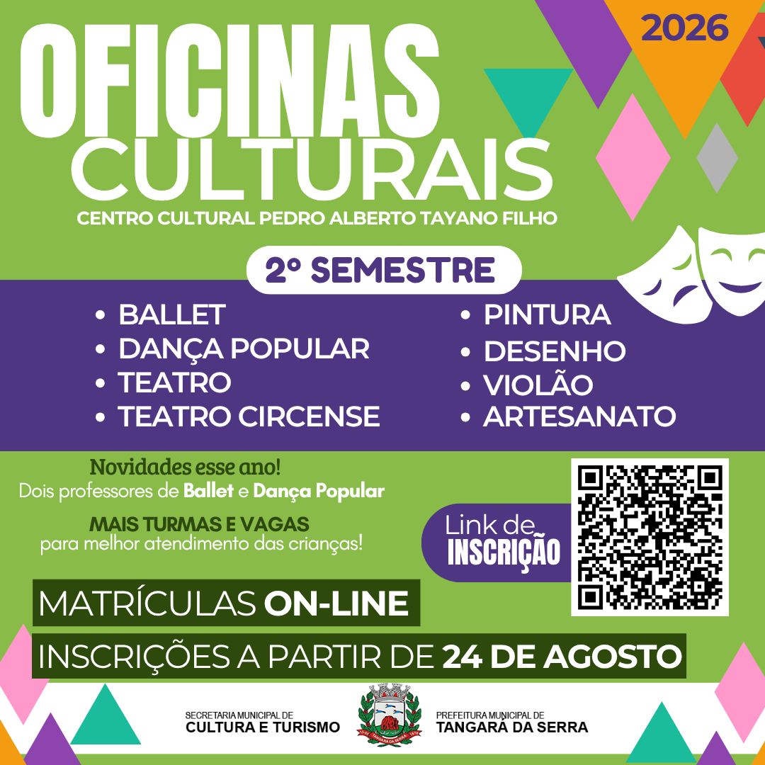 Município abre inscrições para Oficinas Culturais  do segundo semestre