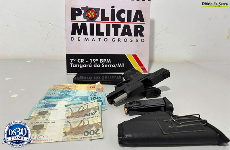 VIOLÊNCIA DOMÉSTICA – PM prende suspeito de agredir mulher e apreende pistola e munições em Tangará da Serra
