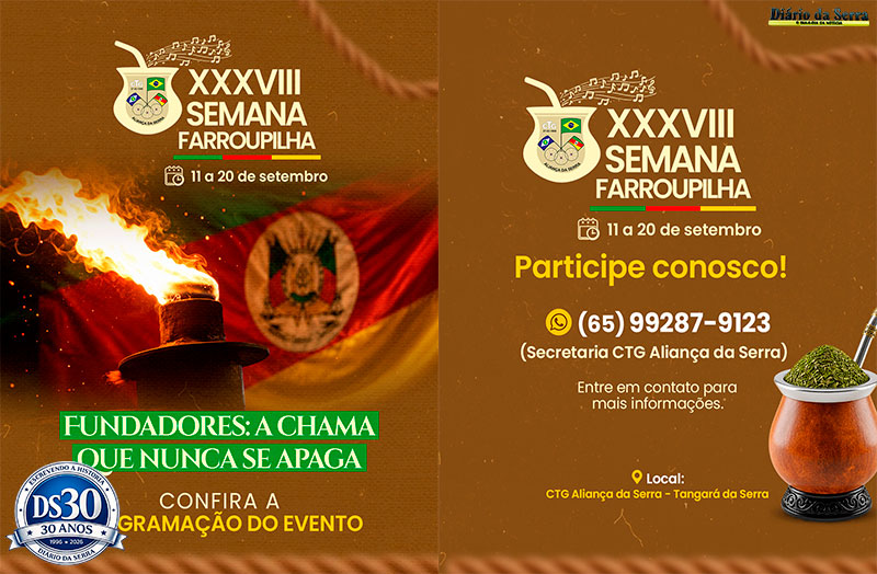 CTG ALIANÇA DA SERRA - XXXVIII Semana  Farroupilha inicia nesta sexta-feira em Tangará