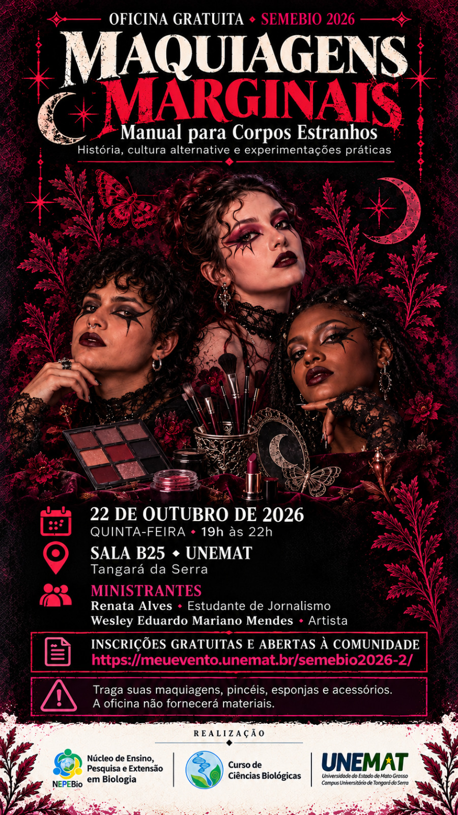 EXTENSÃO UNIVERSITÁRIA - Unemat oferece oficina gratuita de maquiagem gótica e artística para o Halloween
