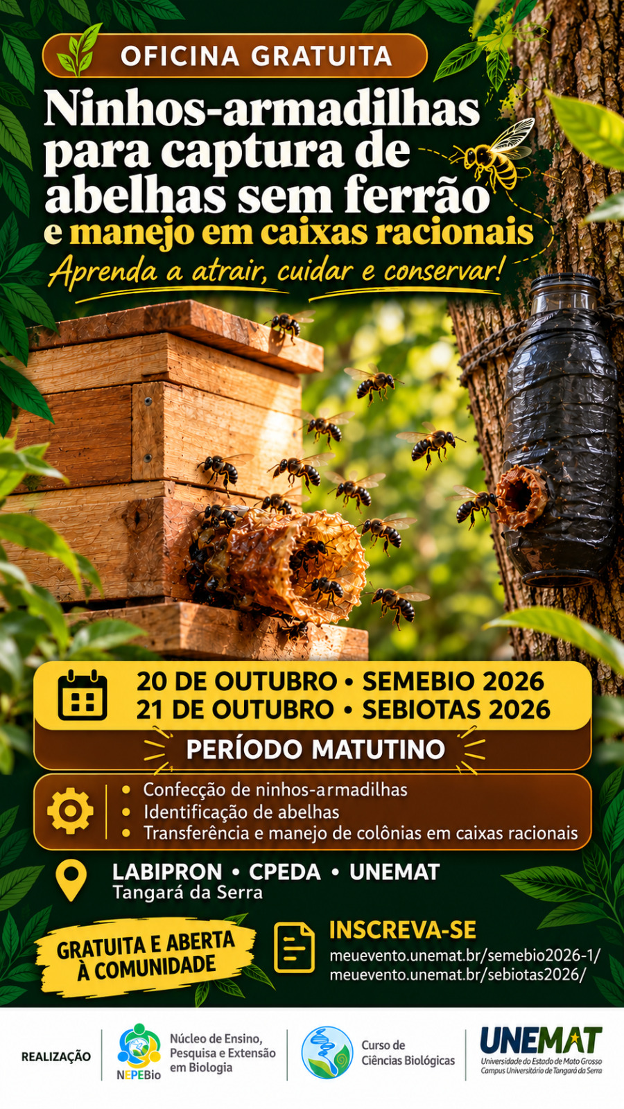 EDUCAÇÃO AMBIENTAL - Unemat oferece oficinas gratuitas para ensinar criação e conservação de abelhas sem ferrão