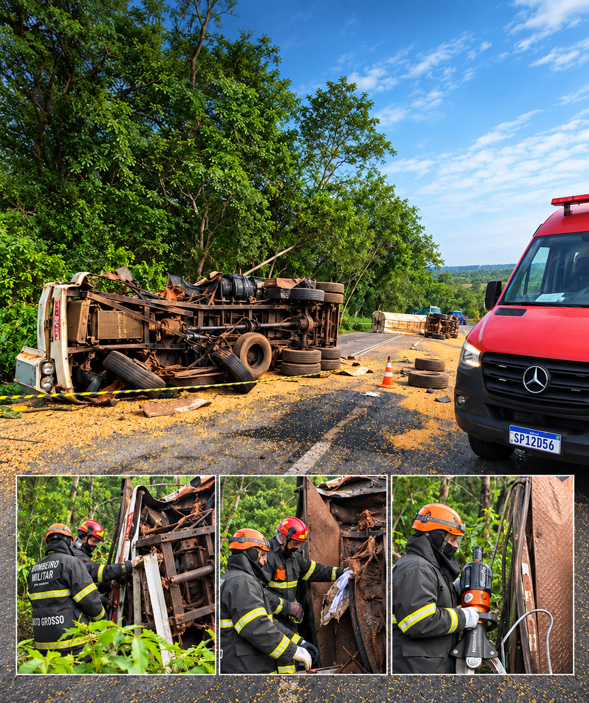 NO SÁBADO - Motorista de 55 anos morre em acidente entre duas carretas na Serra Tapirapuã