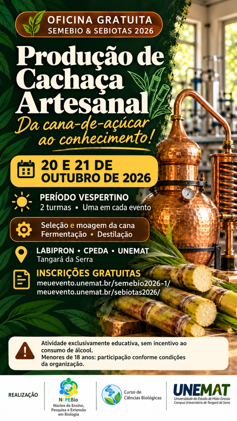 EXTENSÃO UNIVERSITÁRIA - Unemat oferece oficina gratuita de produção artesanal de cachaça em Tangará da Serra