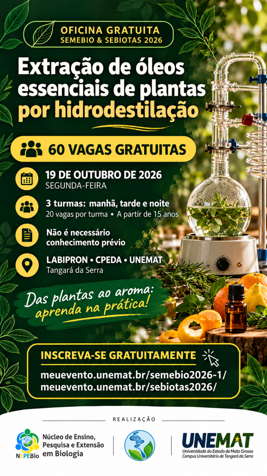 UNIVERSIDADE - Unemat abre 60 vagas para oficinas gratuitas de extração de óleos essenciais