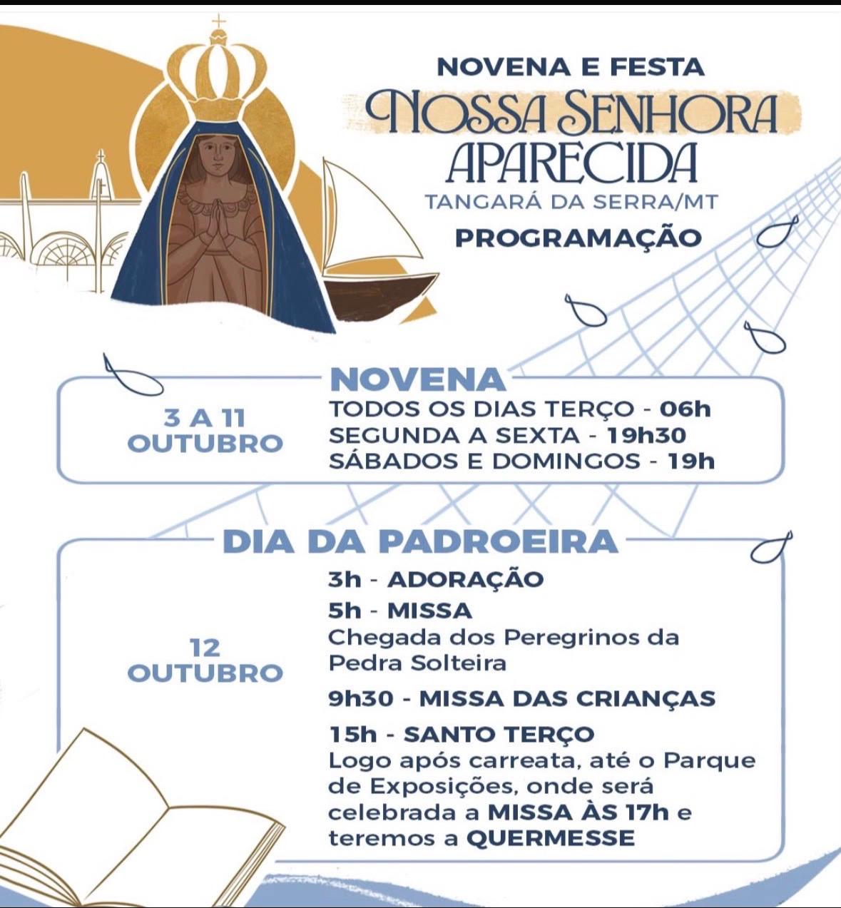 EM TANGARÁ DA SERRA - Novena e Festa de Nossa Senhora Aparecida começam neste sábado