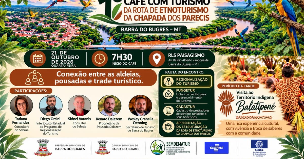 Barra do Bugres promove 1º Café com Turismo em Mato Grosso